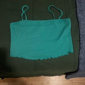 Teal Ribbed Spaghetti Strap Crop Top